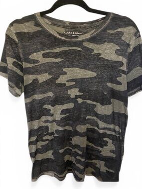 Lucky Brand womens Camo Crew Neck Tee - Gray/Black